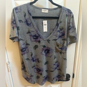 T.la Gray and Purple Floral V-Neck Tee